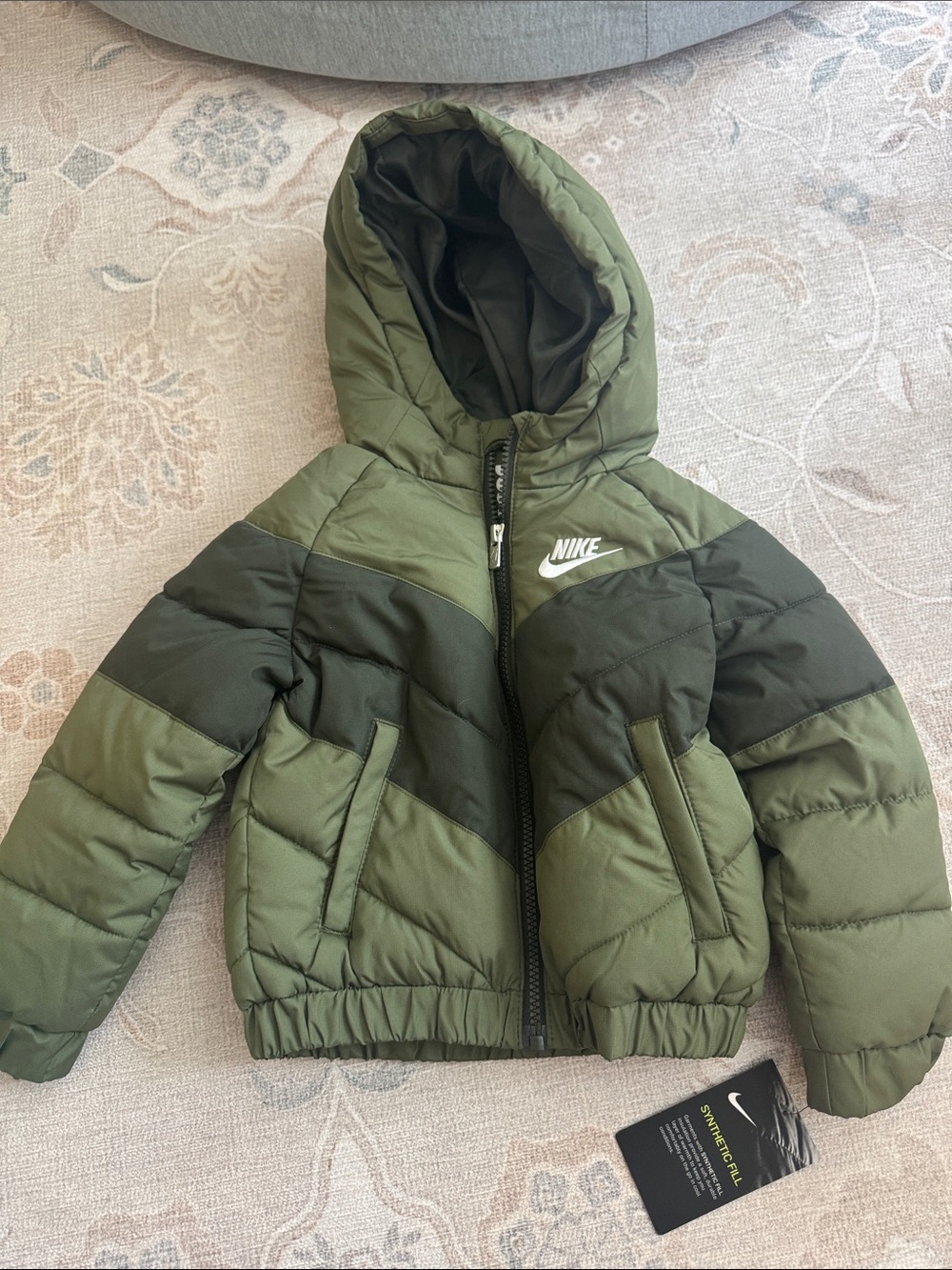 New Nike Kids Olive & Dark Green Hooded Puffer winter Jacket 2T